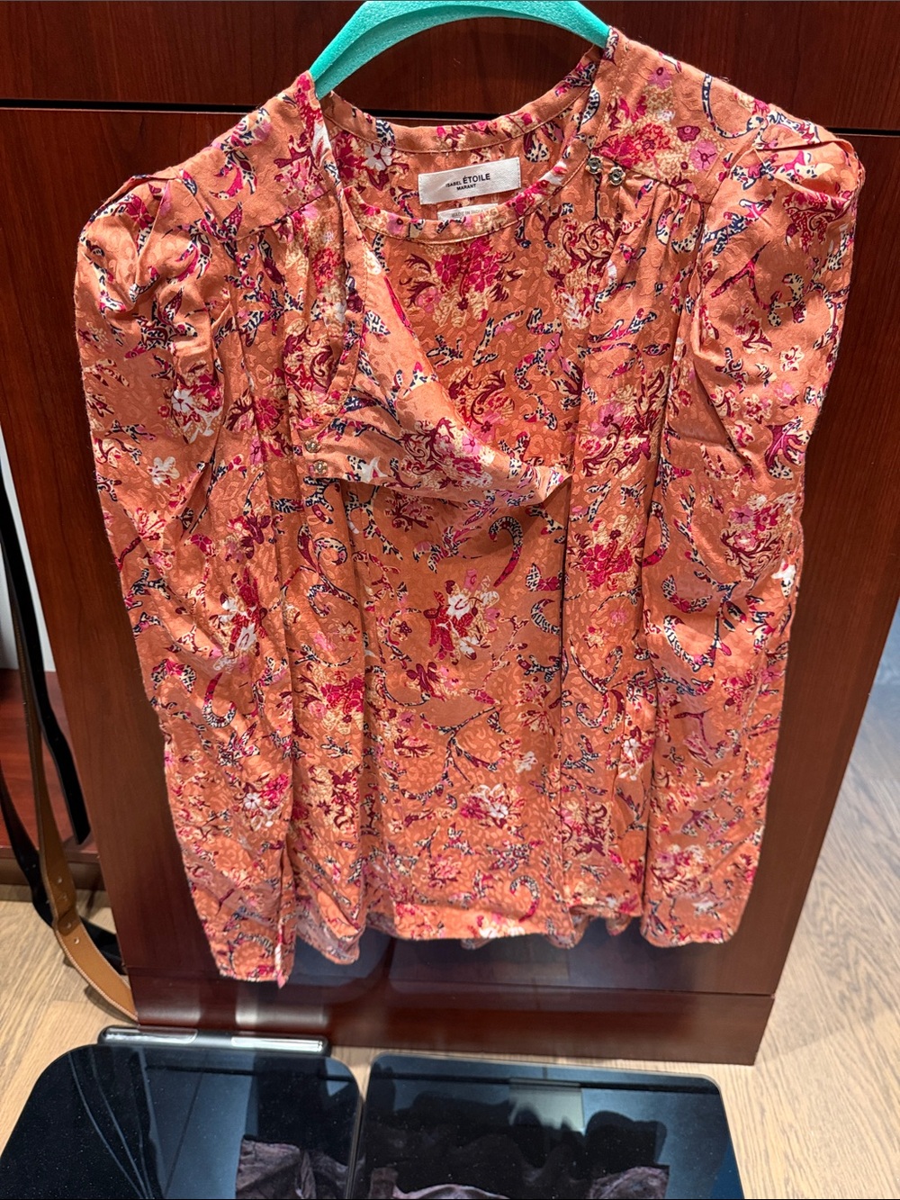 Isabel Marant Peach-Orange Floral Long Sleeve Blouse